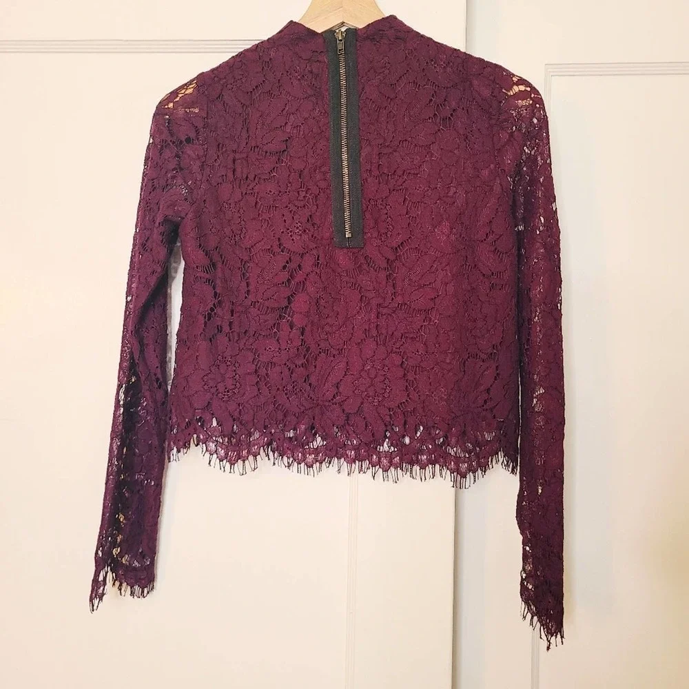 Chaser Vintage Lace Mock Neck Cropped Top